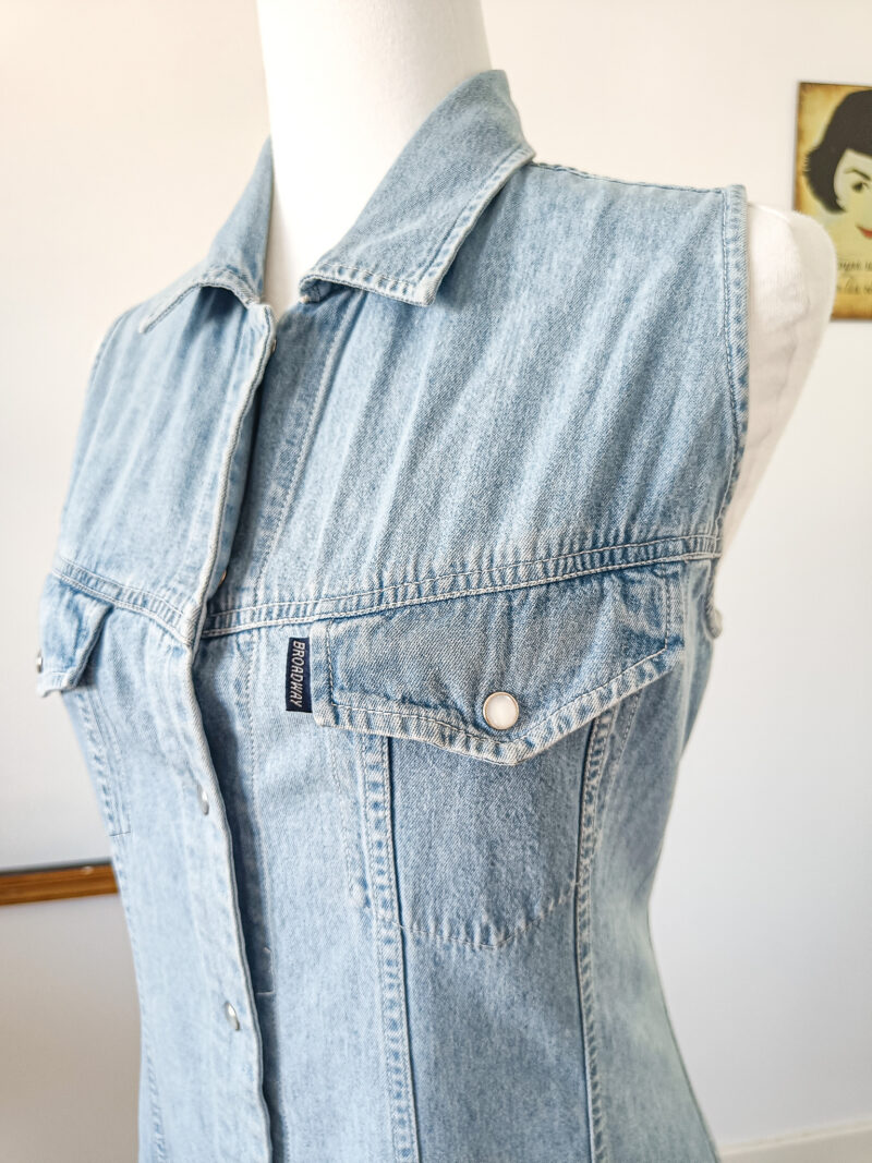 Vintage 90s denim light dress size M -L, soft grunge jean button down dress. - Image 5