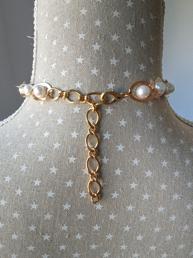 90s vintage 18K gold plated chain pearl choker necklace. - Image 12