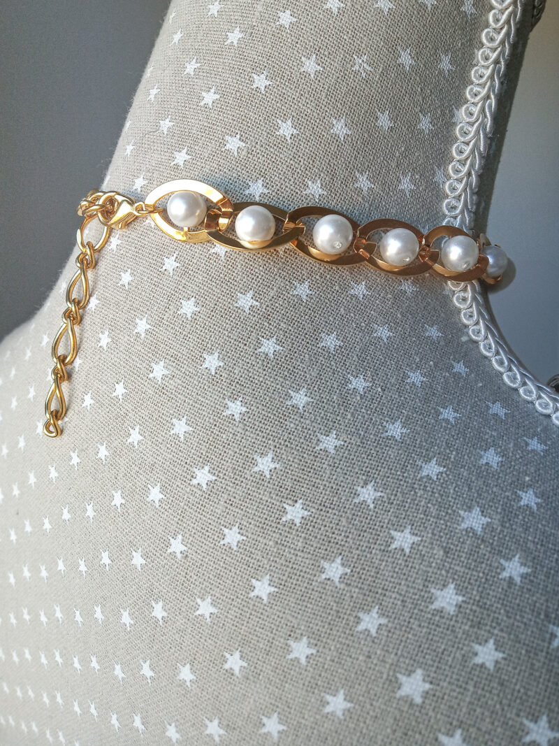 90s vintage 18K gold plated chain pearl choker necklace. - Image 13