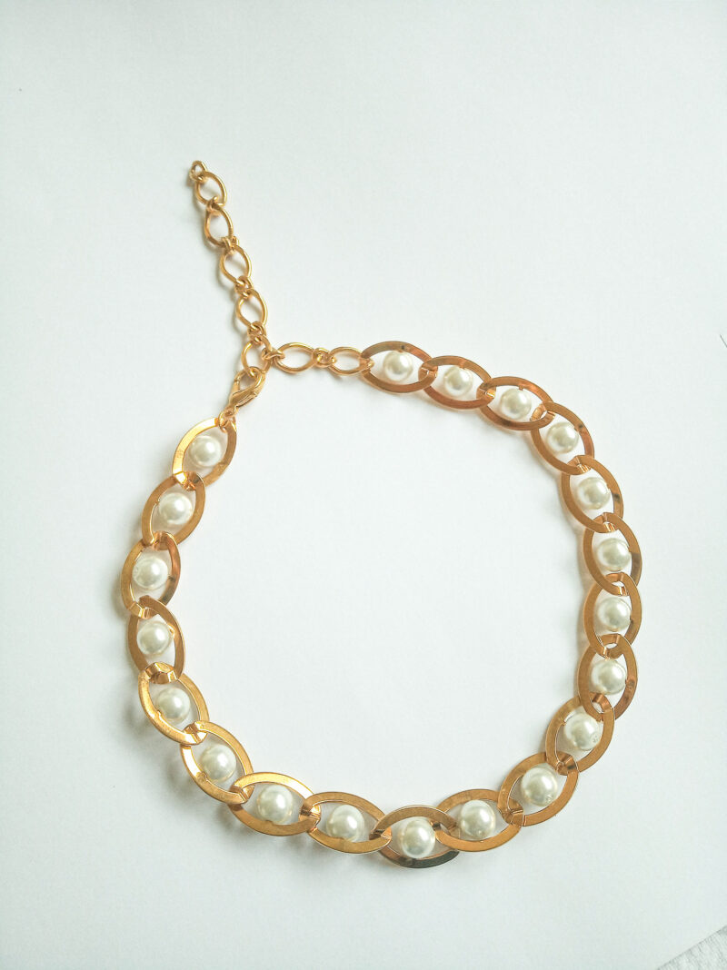 90s vintage 18K gold plated chain pearl choker necklace. - Image 4