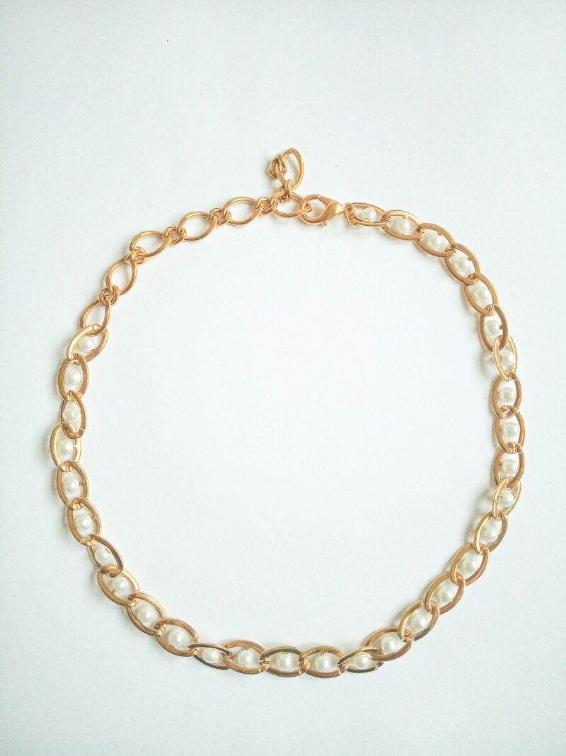 90s vintage 18K gold plated chain pearl choker necklace. - Image 8