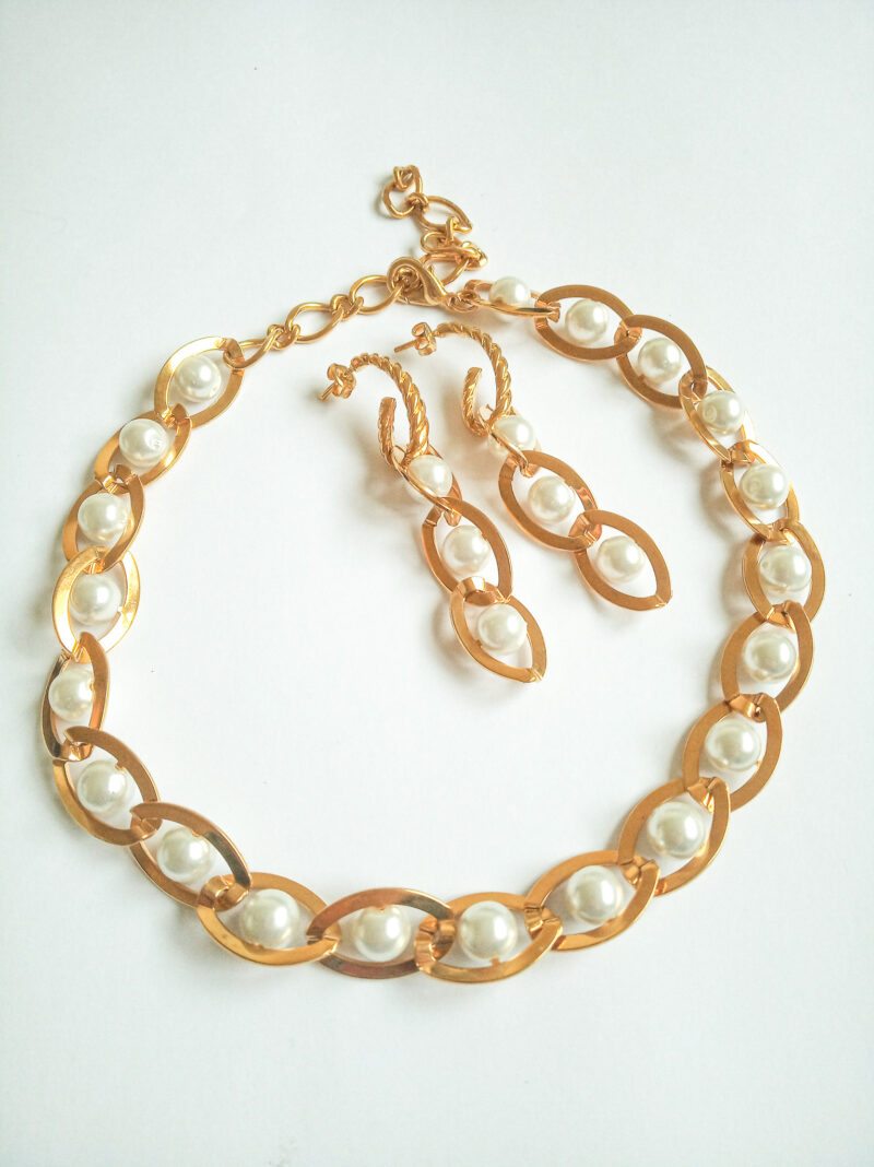 90s vintage 18K gold plated chain pearl choker necklace. - Image 2