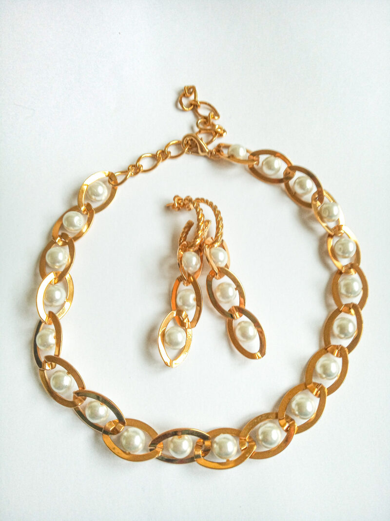 90s vintage 18K gold plated chain pearl choker necklace. - Image 3