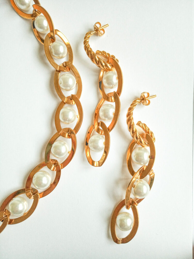 90s vintage 18K gold plated chain pearl choker necklace. - Image 9